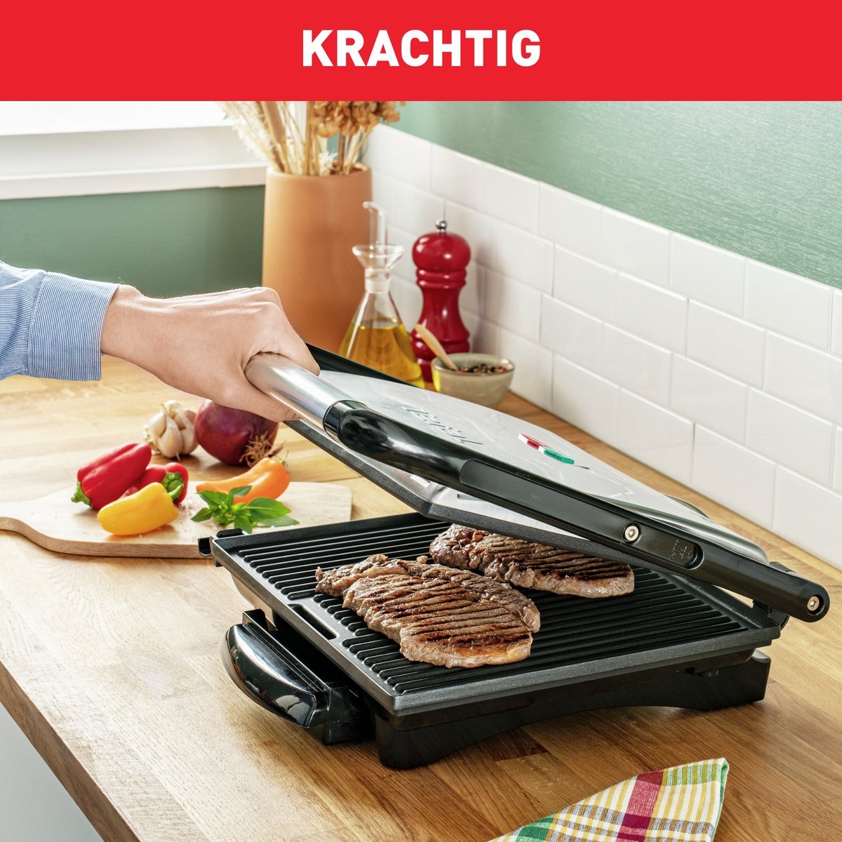 Tefal Inicio GC241D - Contactgrill - Anti-aanbaklaag - 2000W - RVS - Compact Design