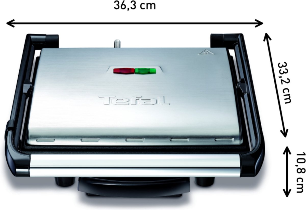 Tefal Inicio GC241D - Contactgrill - Anti-aanbaklaag - 2000W - RVS - Compact Design
