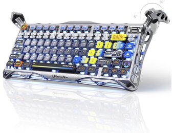 GravaStar Mercury K1 Pro Gaming toetsenbord BT5.0/2.4G/USB-C, 75% gasket hot-swap-compatibel mechanisch toetsenbord, draadloos met RGB-achtergrondverlichting, Win/Mac, QWERTY (interstellair zilver)