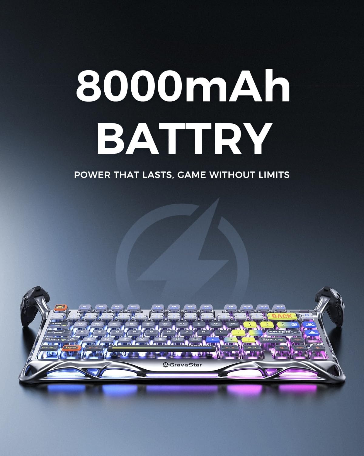 GravaStar Mercury K1 Pro Gaming toetsenbord BT5.0/2.4G/USB-C, 75% gasket hot-swap-compatibel mechanisch toetsenbord, draadloos met RGB-achtergrondverlichting, Win/Mac, QWERTY (interstellair zilver)