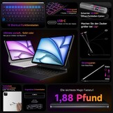 HOU Toetsenbordhoes voor iPad Pro 12,9 inch (6th/5th/4th/3rd) Gen 2022, QWERTZ-lay-out, Click-Anywhere-trackpad, 7 kleuren 3 niveaus instelbaar met achtergrondverlichting, zwevend magnetisch ontwerp,
