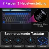 HOU Toetsenbordhoes voor iPad Pro 12,9 inch (6th/5th/4th/3rd) Gen 2022, QWERTZ-lay-out, Click-Anywhere-trackpad, 7 kleuren 3 niveaus instelbaar met achtergrondverlichting, zwevend magnetisch ontwerp,