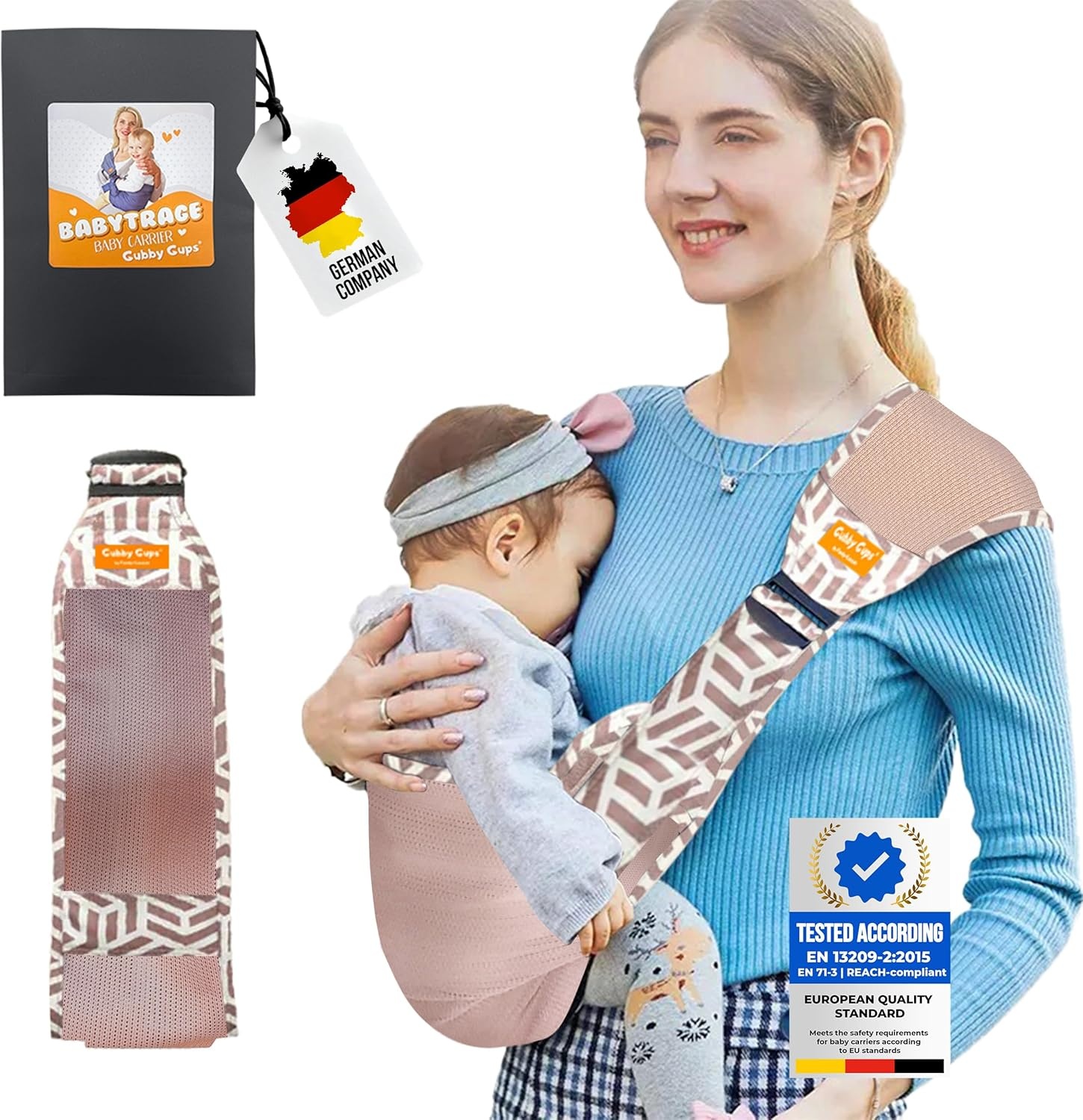 Ergonomische Baby Draagzak V1.0 Salmon met Heupsteun - Geschikt tot 15 kg