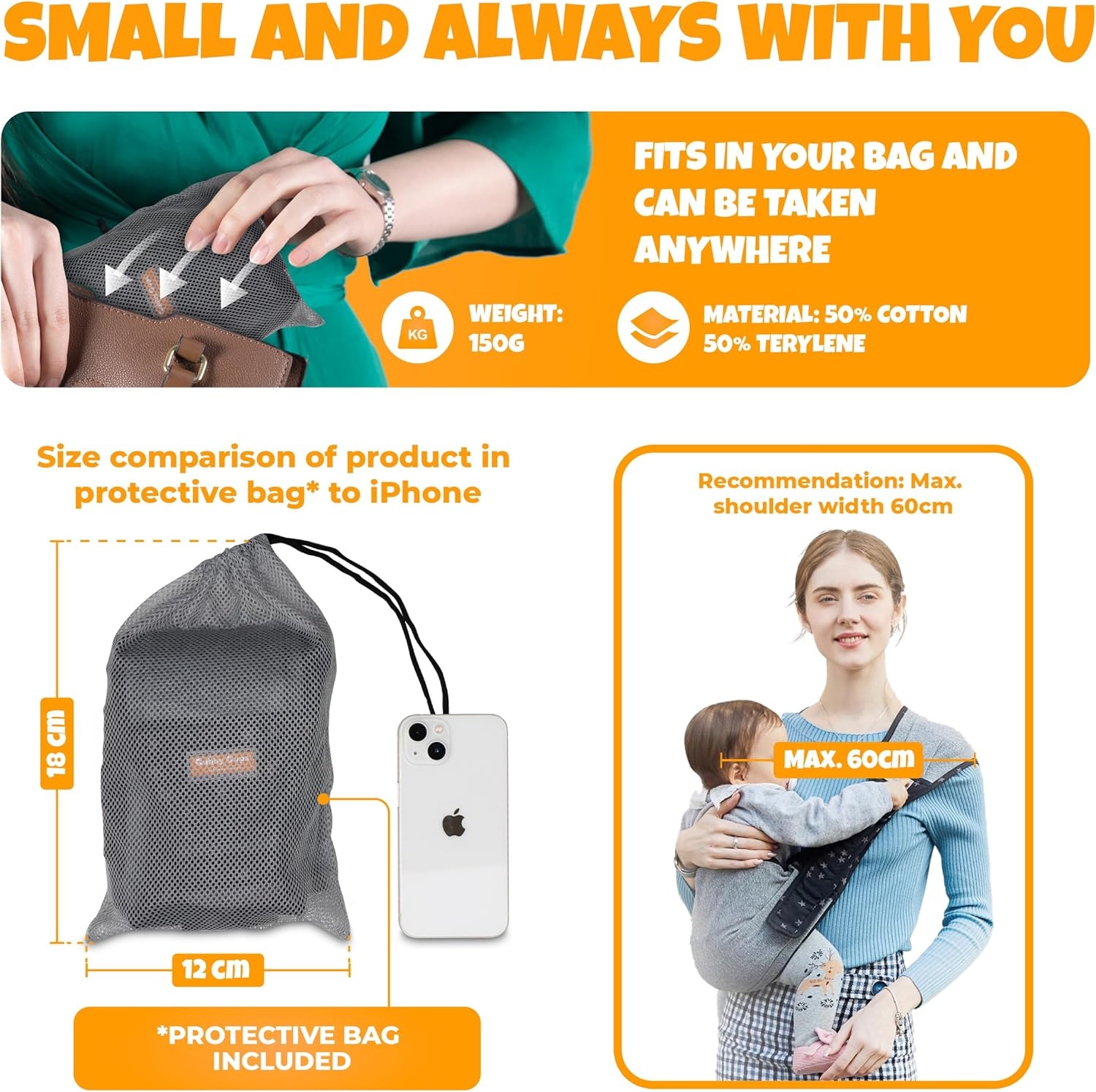 Ergonomische Baby Draagzak V1.0 Salmon met Heupsteun - Geschikt tot 15 kg