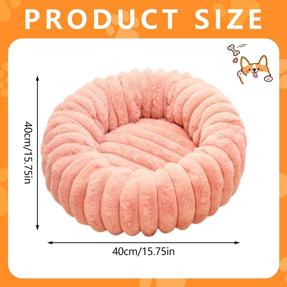Klein hondenbed, kattenbed, wasbare huisdierzachte pluche kalmerende anti-angst donutbank met antislip bodem voor honden, katten, kittens en puppy's, 40 cm (roze)
