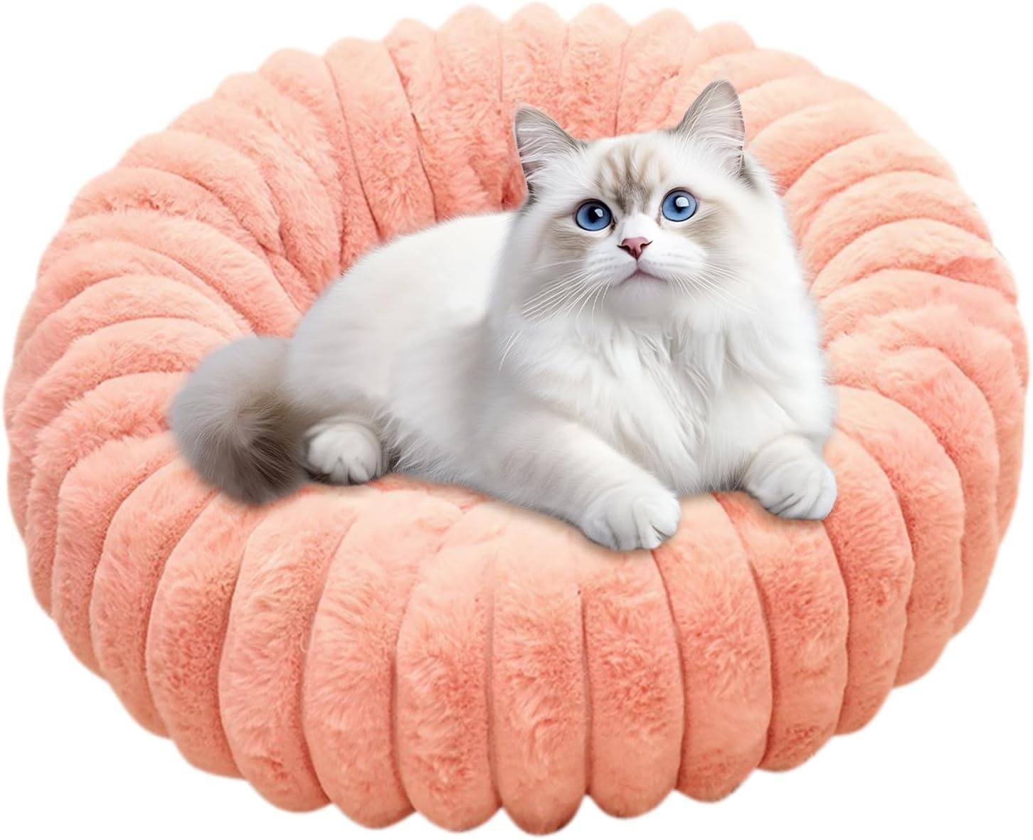 Klein hondenbed, kattenbed, wasbare huisdierzachte pluche kalmerende anti-angst donutbank met antislip bodem voor honden, katten, kittens en puppy's, 40 cm (roze)