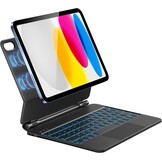 HOU Toetsenbord hoes voor iPad 10 generatie (10,9 inch), magnetische standaard, multi-touch trackpad, 7-kleurig verlicht, iPad 10 generatie 2022, hoes met toetsenbord, QWERTZ-lay-out, zwart