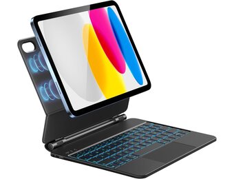 HOU Toetsenbord hoes voor iPad 10 generatie (10,9 inch), magnetische standaard, multi-touch trackpad, 7-kleurig verlicht, iPad 10 generatie 2022, hoes met toetsenbord, QWERTZ-lay-out, zwart