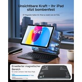 HOU Toetsenbord hoes voor iPad 10 generatie (10,9 inch), magnetische standaard, multi-touch trackpad, 7-kleurig verlicht, iPad 10 generatie 2022, hoes met toetsenbord, QWERTZ-lay-out, zwart
