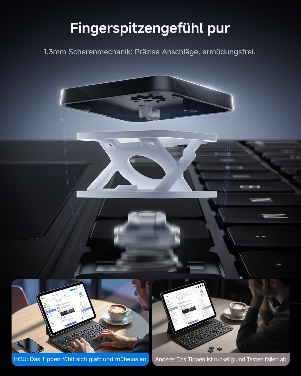 HOU Toetsenbord hoes voor iPad 10 generatie (10,9 inch), magnetische standaard, multi-touch trackpad, 7-kleurig verlicht, iPad 10 generatie 2022, hoes met toetsenbord, QWERTZ-lay-out, zwart