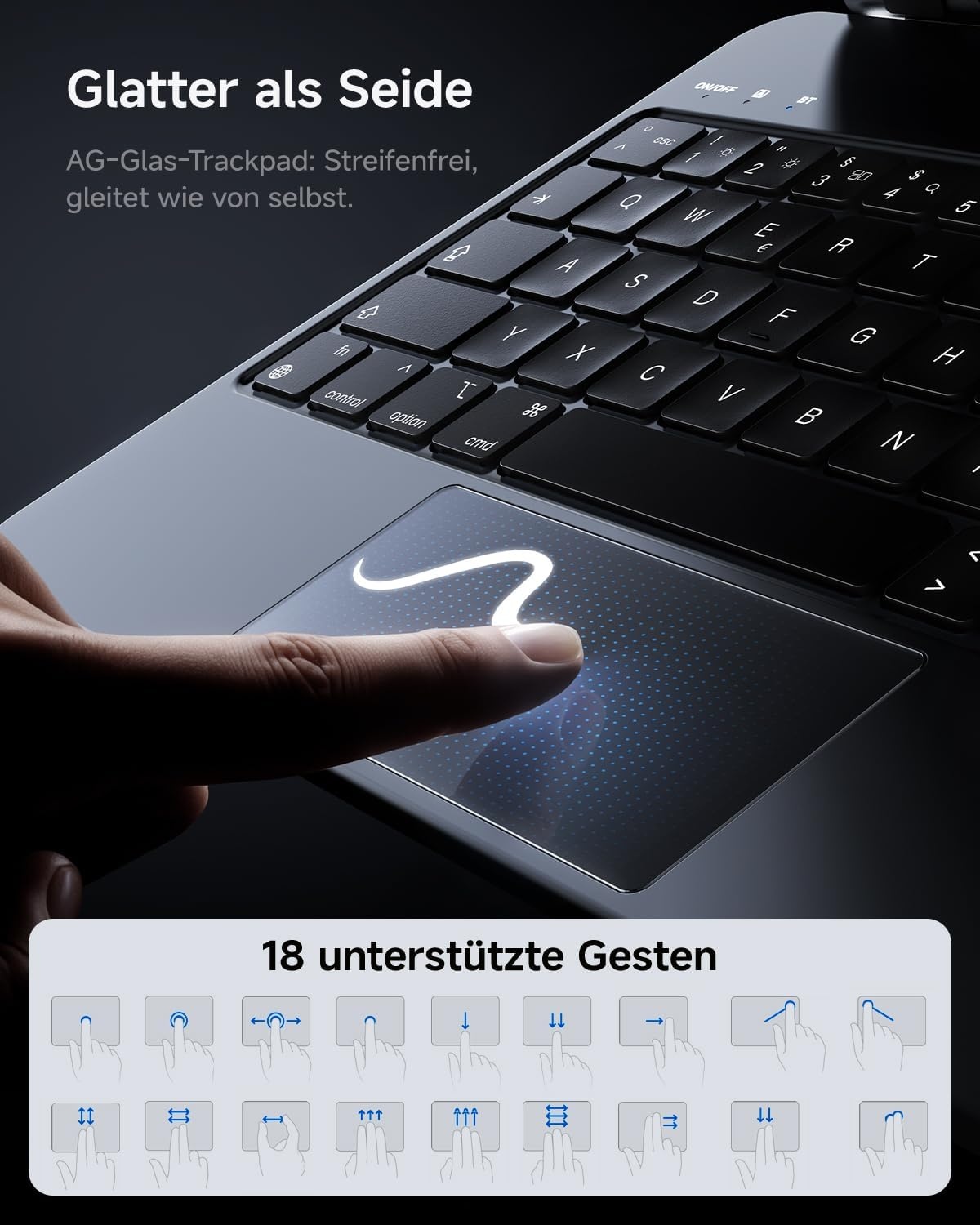 HOU Toetsenbord hoes voor iPad 10 generatie (10,9 inch), magnetische standaard, multi-touch trackpad, 7-kleurig verlicht, iPad 10 generatie 2022, hoes met toetsenbord, QWERTZ-lay-out, zwart