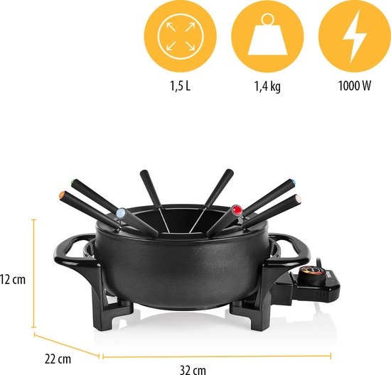Tristar Fondueset Elektrisch FO-1107 - 1000W - 1,5L voor 8 personen - Incl 8 fonduevorkjes