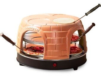 Emerio Pizzarette Origineel - 8 Persoons Pizza Oven - Handgemaakte Terracotta Koepel - 8 Geïsoleerde Bakspatels - RVS Bakplaat - Gourmetstel - PO-116124.1 1500W