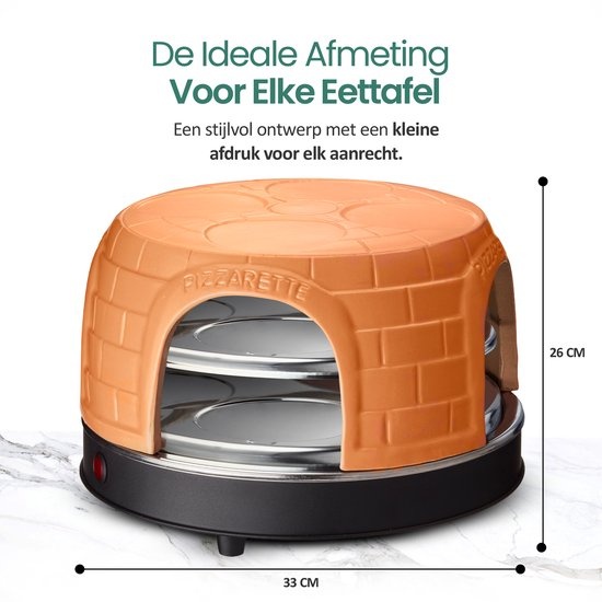 Emerio Pizzarette Origineel - 8 Persoons Pizza Oven - Handgemaakte Terracotta Koepel - 8 Geïsoleerde Bakspatels - RVS Bakplaat - Gourmetstel - PO-116124.1 1500W