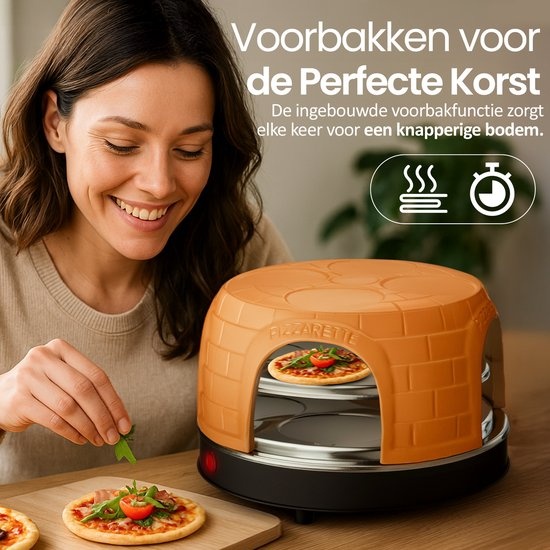Emerio Pizzarette Origineel - 8 Persoons Pizza Oven - Handgemaakte Terracotta Koepel - 8 Geïsoleerde Bakspatels - RVS Bakplaat - Gourmetstel - PO-116124.1 1500W