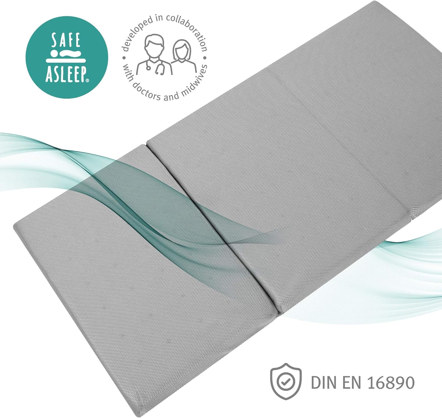 Roba Reisbedmatras, 120 x 60 cm, met geventileerd merkschuim voor een optimaal slaapklimaat, meervoudig geperforeerd, babybedmatras, kinderbedmatras