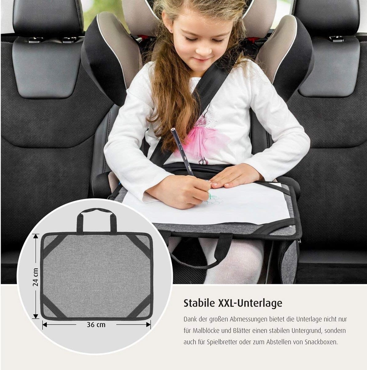 reer TravelKid Play schilderonderlegger voor onderweg, licht en stabiel, praktische tassen, waterafstotend, vuilafstotend, grijs
