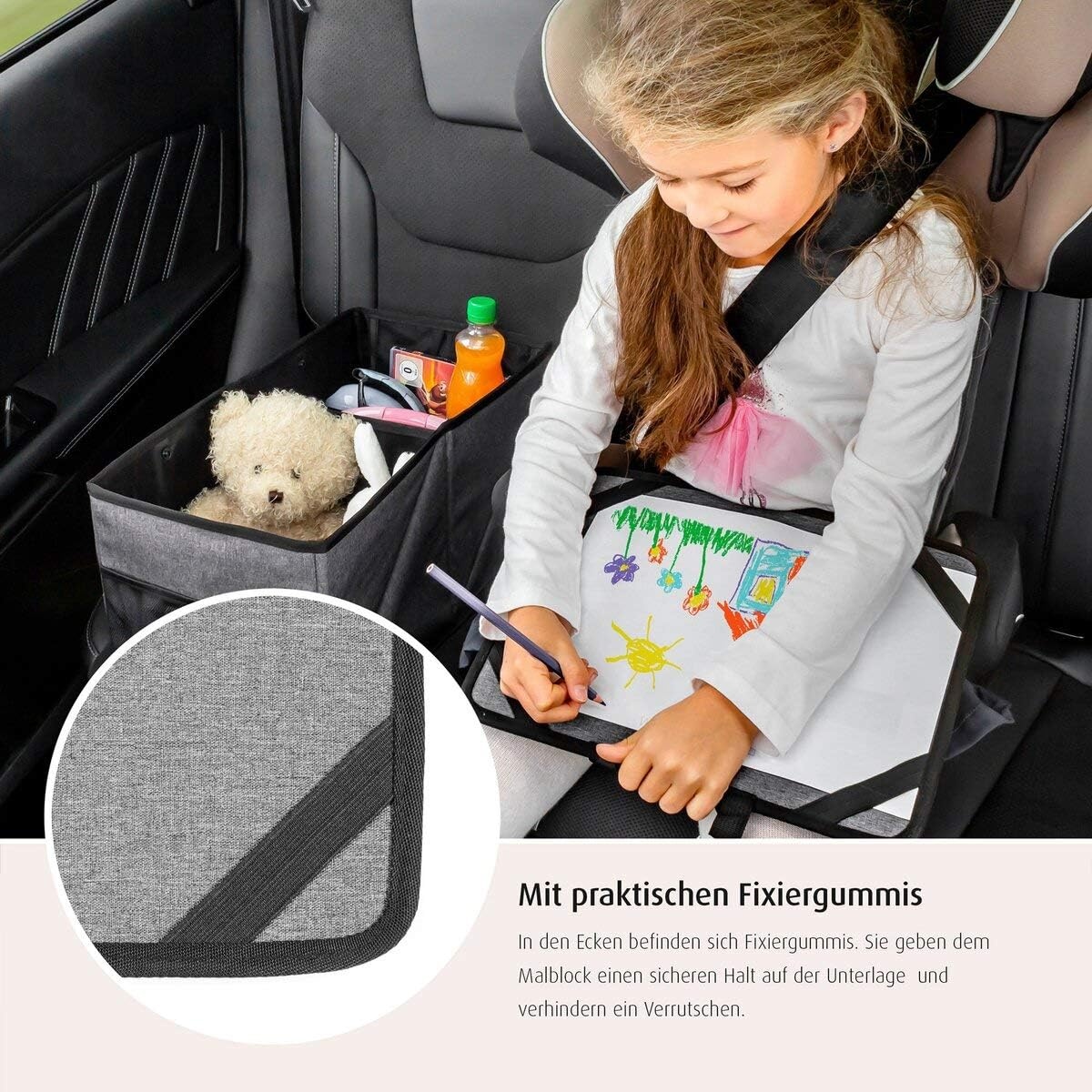 reer TravelKid Play schilderonderlegger voor onderweg, licht en stabiel, praktische tassen, waterafstotend, vuilafstotend, grijs