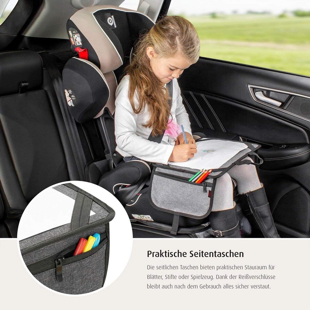 reer TravelKid Play schilderonderlegger voor onderweg, licht en stabiel, praktische tassen, waterafstotend, vuilafstotend, grijs