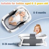 Babybadkuip opvouwbaar, draagbaar bad van pasgeborene tot peuter met antislipmat, afvoergat, geen thermometer, grijs