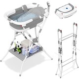 Babybadkuip opvouwbaar, draagbaar bad van pasgeborene tot peuter met antislipmat, afvoergat, geen thermometer, grijs