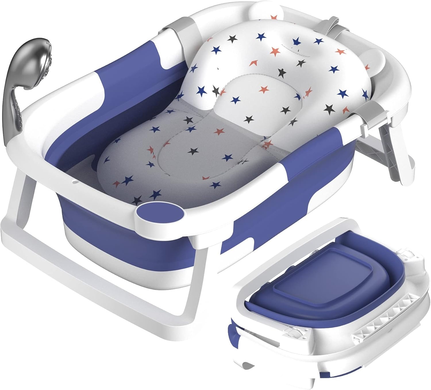Babybadkuip opvouwbaar, draagbaar bad van pasgeborene tot peuter met antislipmat, afvoergat, geen thermometer, grijs