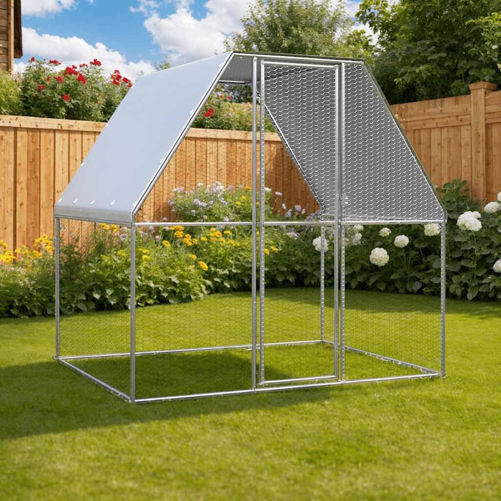 vidaXL Kippenkooi 2x2x2 m gegalvaniseerd staal zilverkleurig en grijs