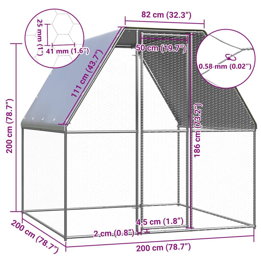 vidaXL Kippenkooi 2x2x2 m gegalvaniseerd staal zilverkleurig en grijs