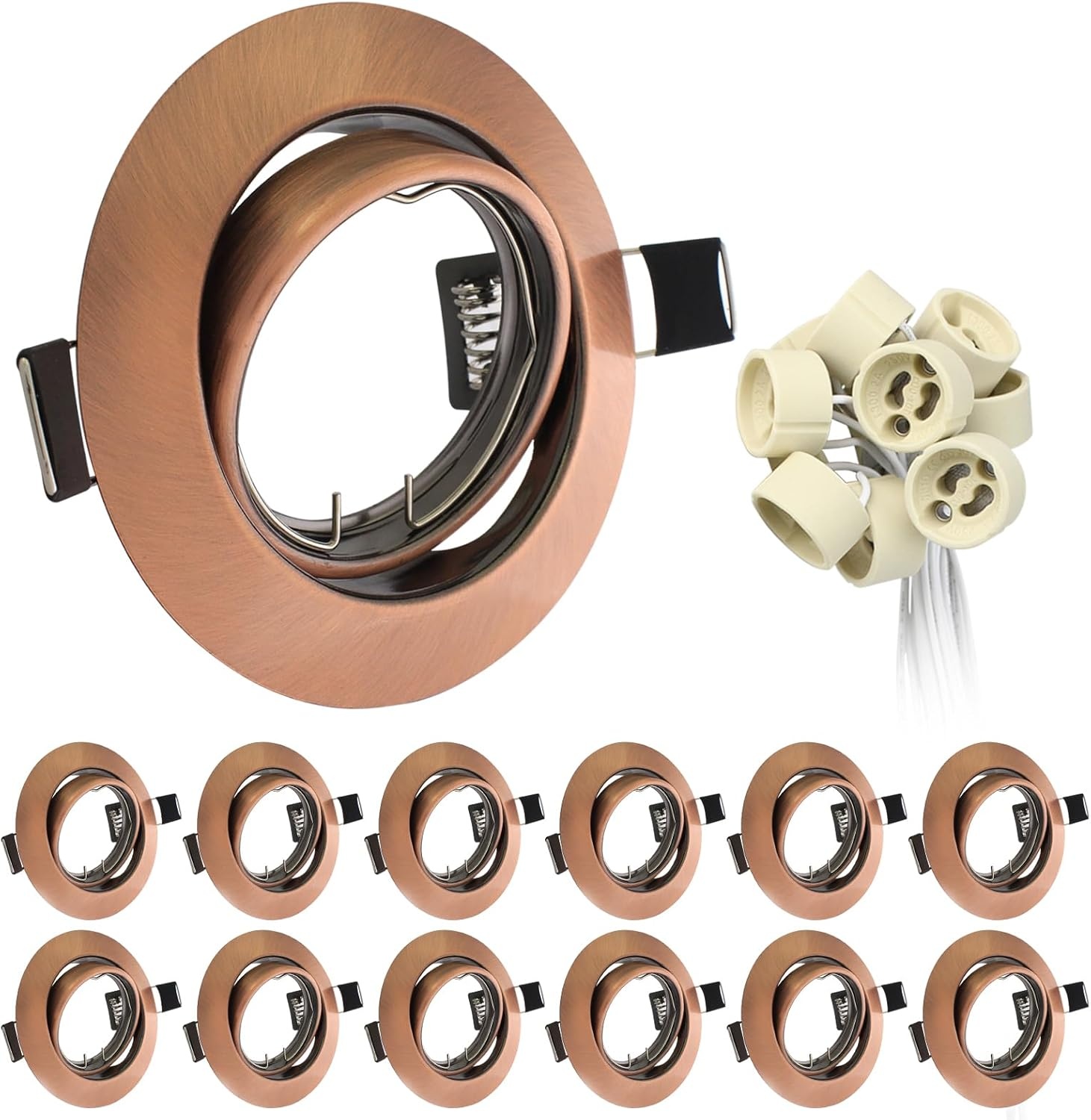 12x LED Inbouwspots Antiek Koper Rond Draaibaar 68mm Inbouwframe GU10 Fitting 230V