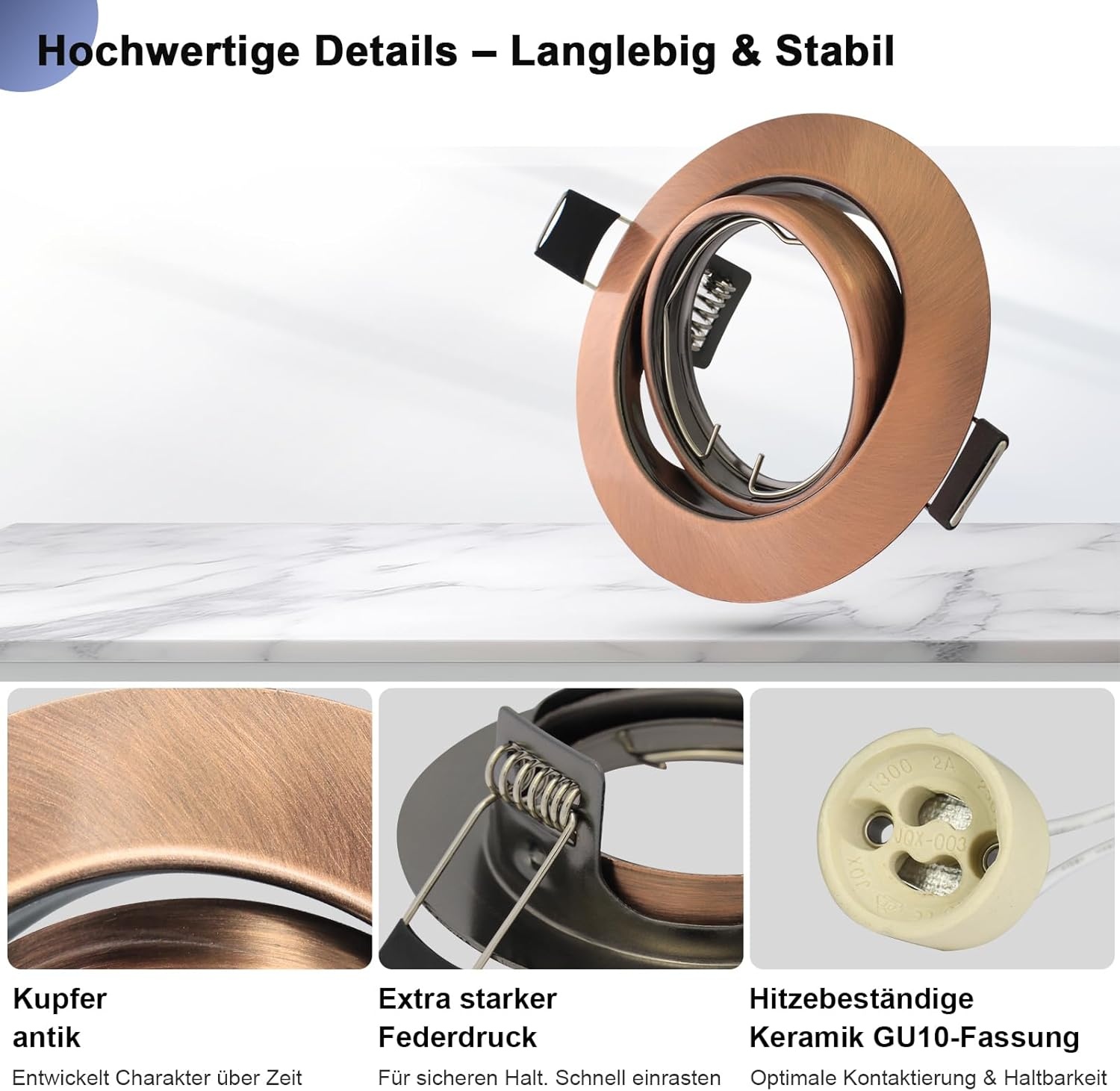 12x LED Inbouwspots Antiek Koper Rond Draaibaar 68mm Inbouwframe GU10 Fitting 230V