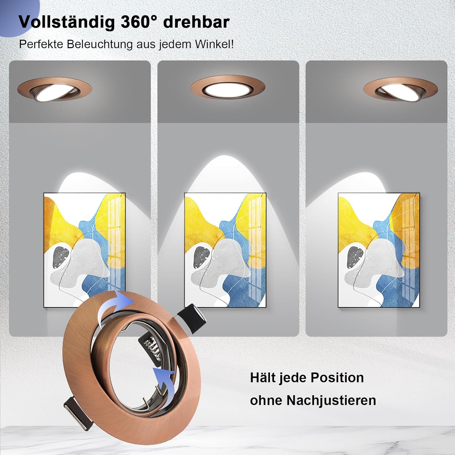 12x LED Inbouwspots Antiek Koper Rond Draaibaar 68mm Inbouwframe GU10 Fitting 230V