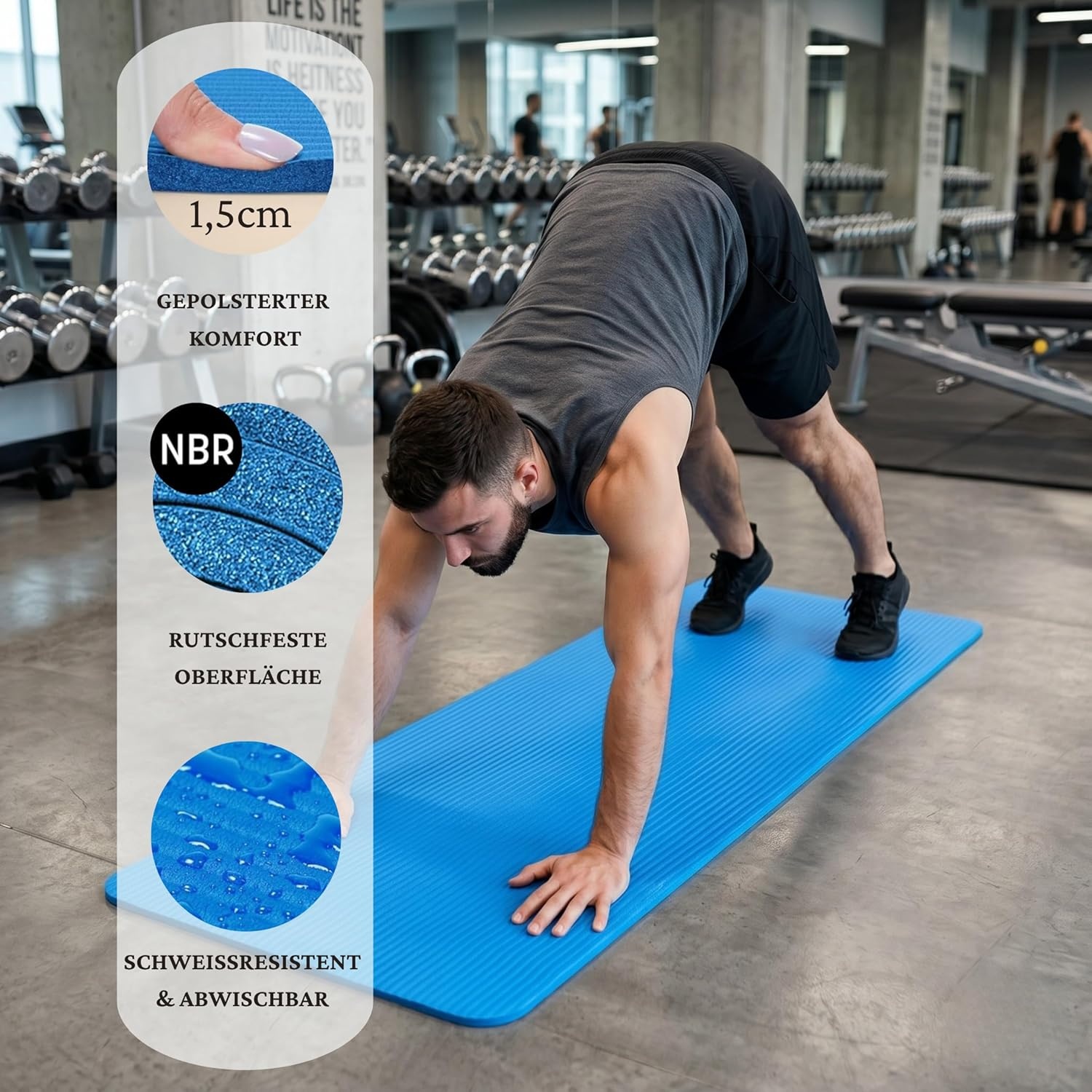 Winder Home Yogamat Fitnessmat 1.5 cm Blauw - Antislip en Comfortabel