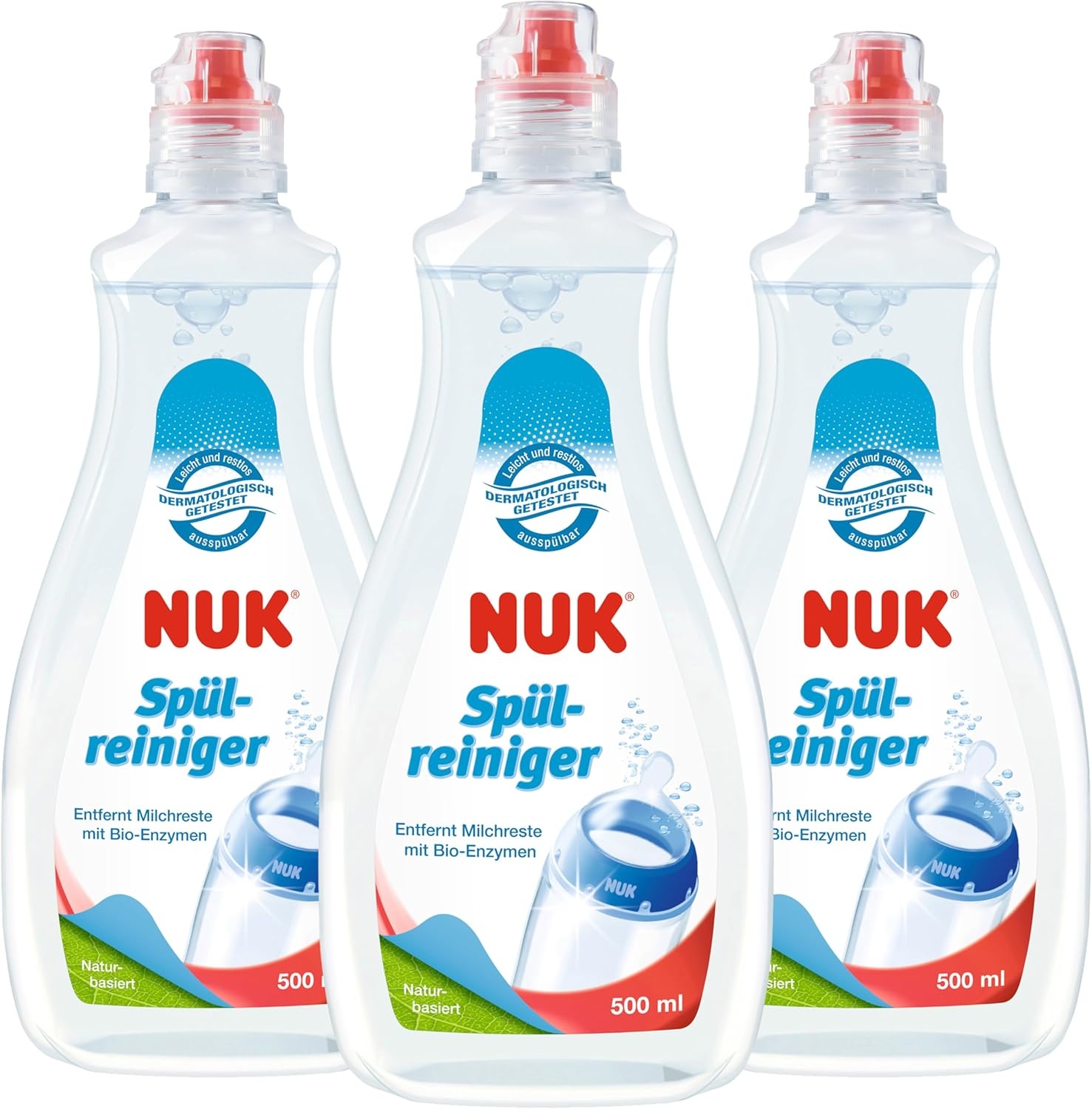 NUK babyflesreiniger | 500 ml | Ideaal voor het reinigen van babyflessen, spenen en toebehoren | Geurloos | pH-neutraal | 3 stuks - Maat 500 ml (Confezione da 3)