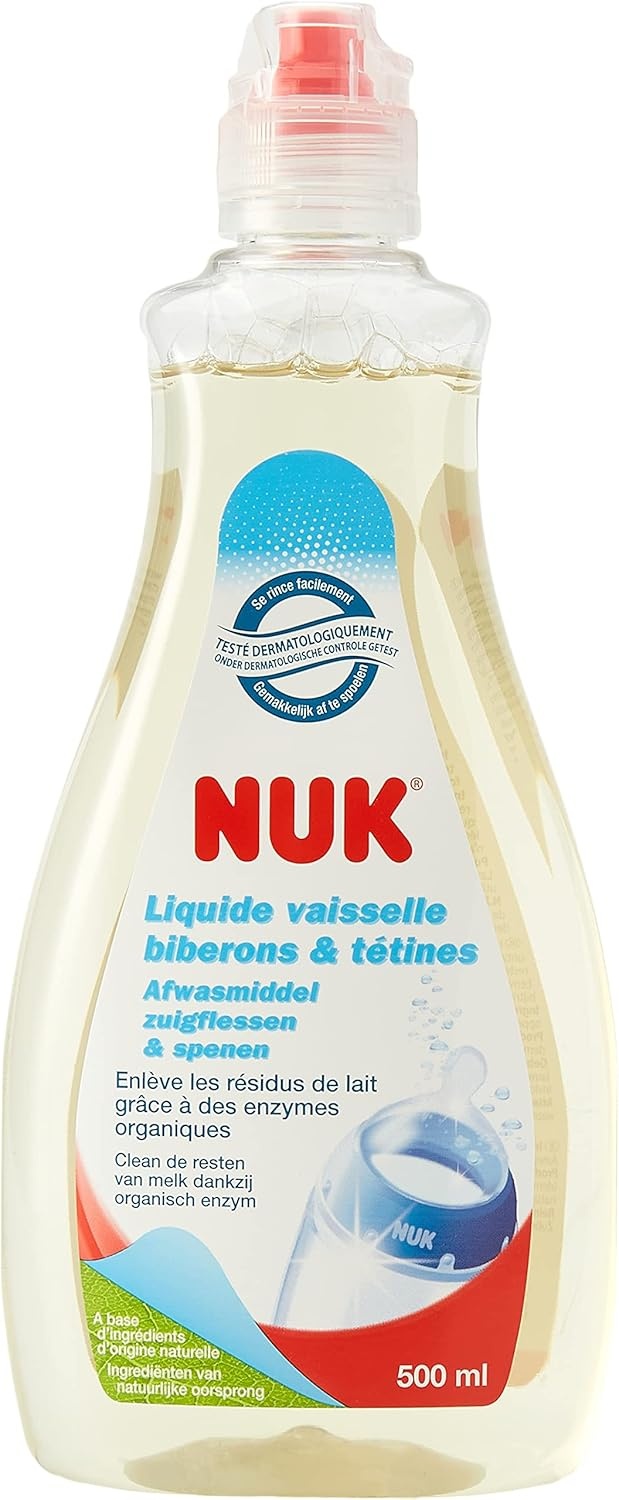 NUK babyflesreiniger | 500 ml | Ideaal voor het reinigen van babyflessen, spenen en toebehoren | Geurloos | pH-neutraal | 3 stuks - Maat 500 ml (Confezione da 3)