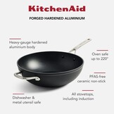 KitchenAid Forged Hardened Aluminium Hard geanodiseerd PFAS-vrij keramisch antiaanbaksel, 30cm/5 liter wok, inductie, ovenbestendig, vaatwasmachinebestendig, zwart - Maat 30cm/5l