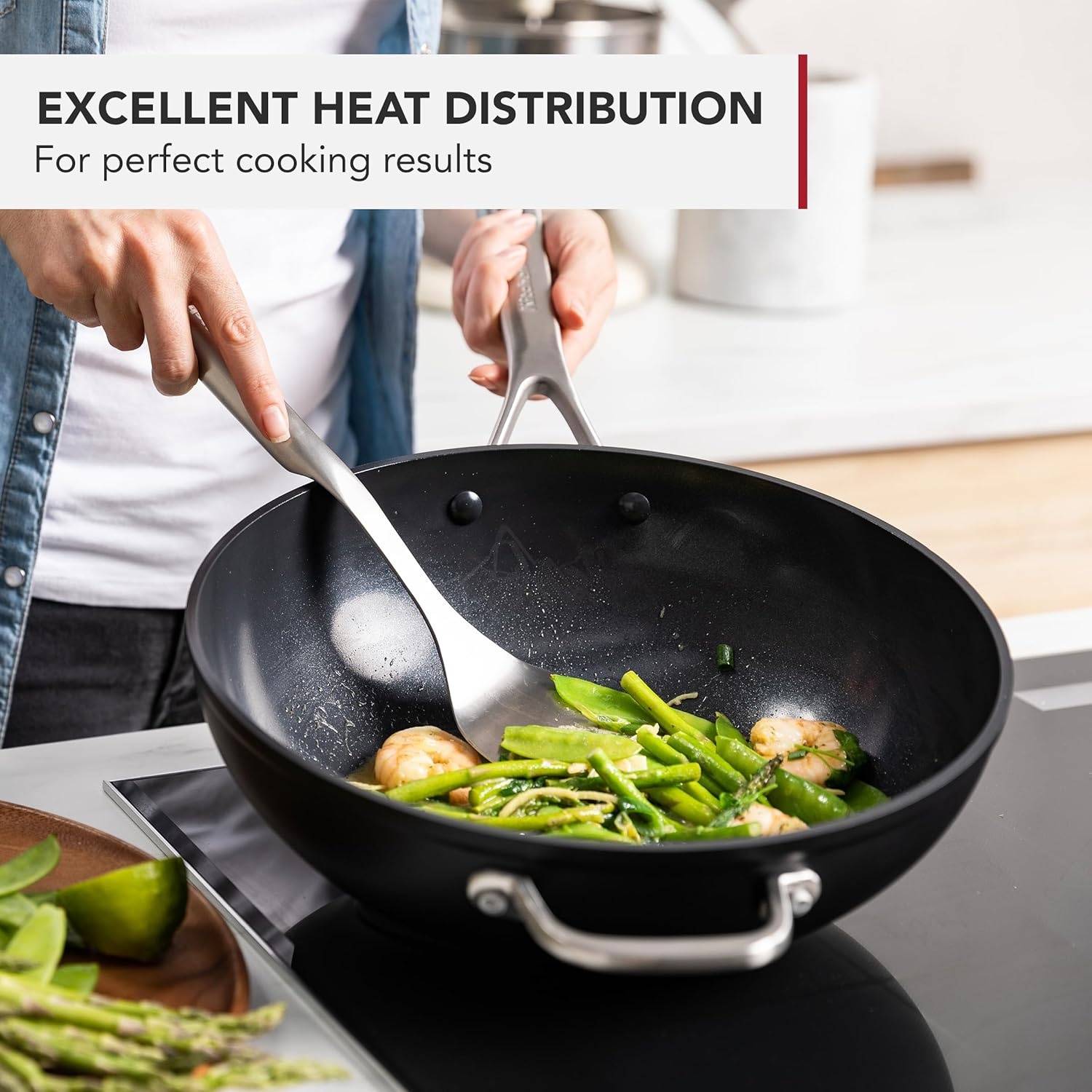 KitchenAid Forged Hardened Aluminium Hard geanodiseerd PFAS-vrij keramisch antiaanbaksel, 30cm/5 liter wok, inductie, ovenbestendig, vaatwasmachinebestendig, zwart - Maat 30cm/5l