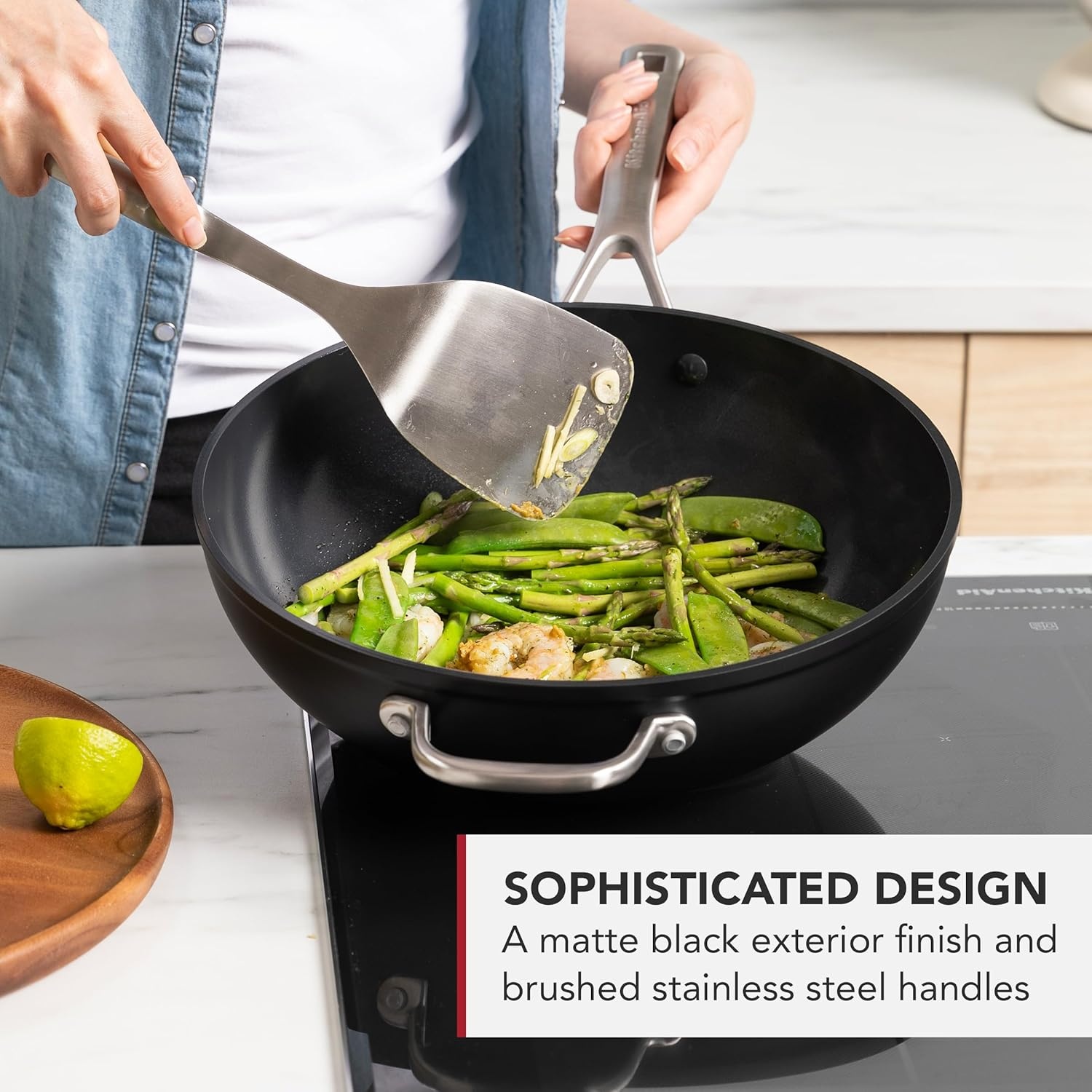 KitchenAid Forged Hardened Aluminium Hard geanodiseerd PFAS-vrij keramisch antiaanbaksel, 30cm/5 liter wok, inductie, ovenbestendig, vaatwasmachinebestendig, zwart - Maat 30cm/5l