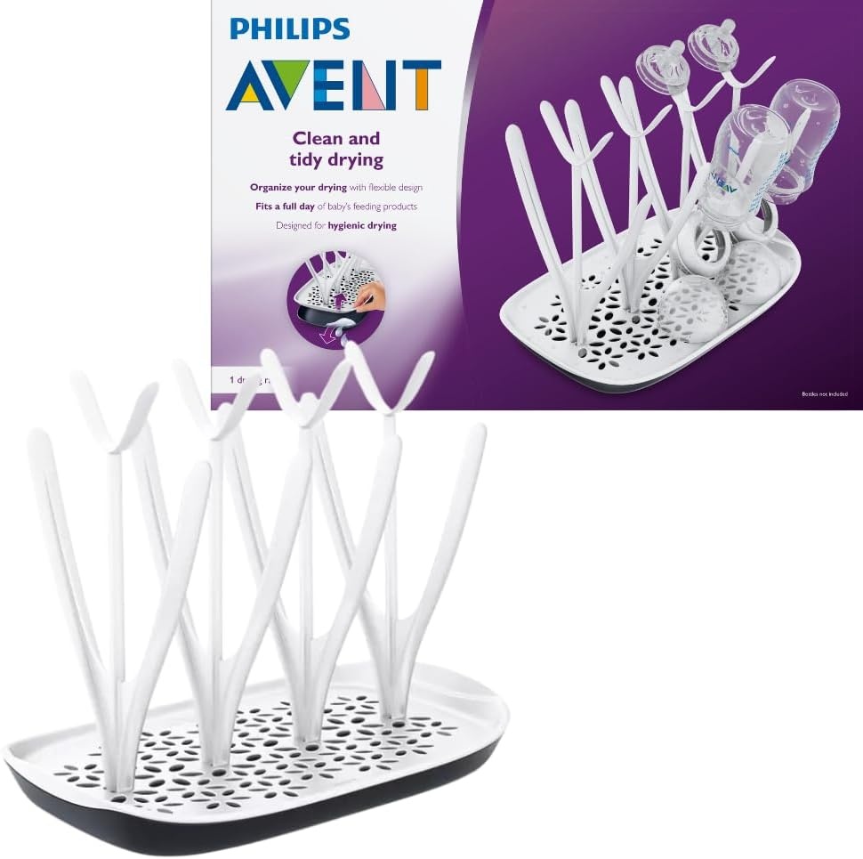 Philips Avent Droogrek - Afneembare lekbak - Ontworpen om hygienisch te drogen - Voor flessen van alle formaten - Gemakkelijk te vullen - 0-24 Maanden - SCF149/00