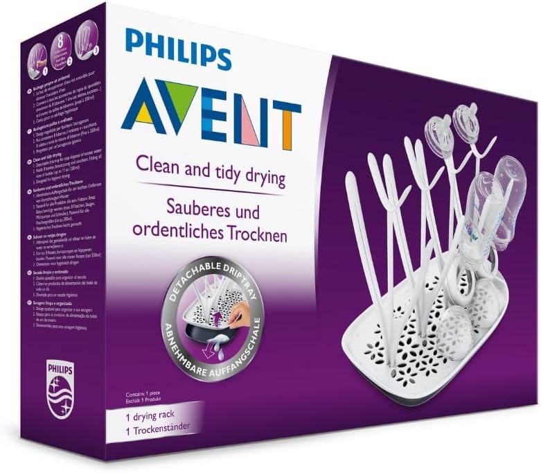 Philips Avent Droogrek - Afneembare lekbak - Ontworpen om hygienisch te drogen - Voor flessen van alle formaten - Gemakkelijk te vullen - 0-24 Maanden - SCF149/00