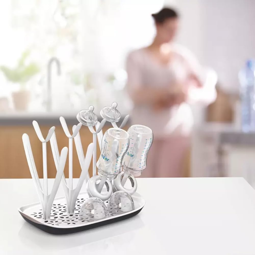 Philips Avent Droogrek - Afneembare lekbak - Ontworpen om hygienisch te drogen - Voor flessen van alle formaten - Gemakkelijk te vullen - 0-24 Maanden - SCF149/00