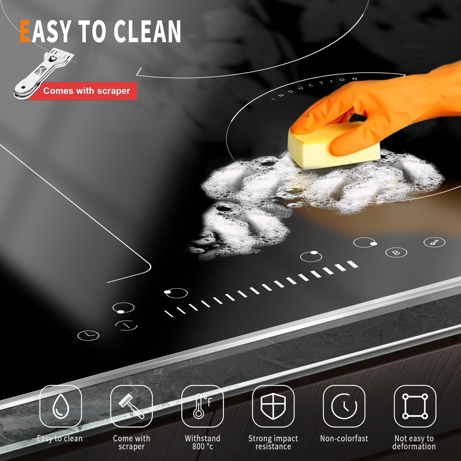Hobsir Inbouw Inductiekookplaat 60 cm Flex Zone 7200W Touch Control Kinderbeveiliging