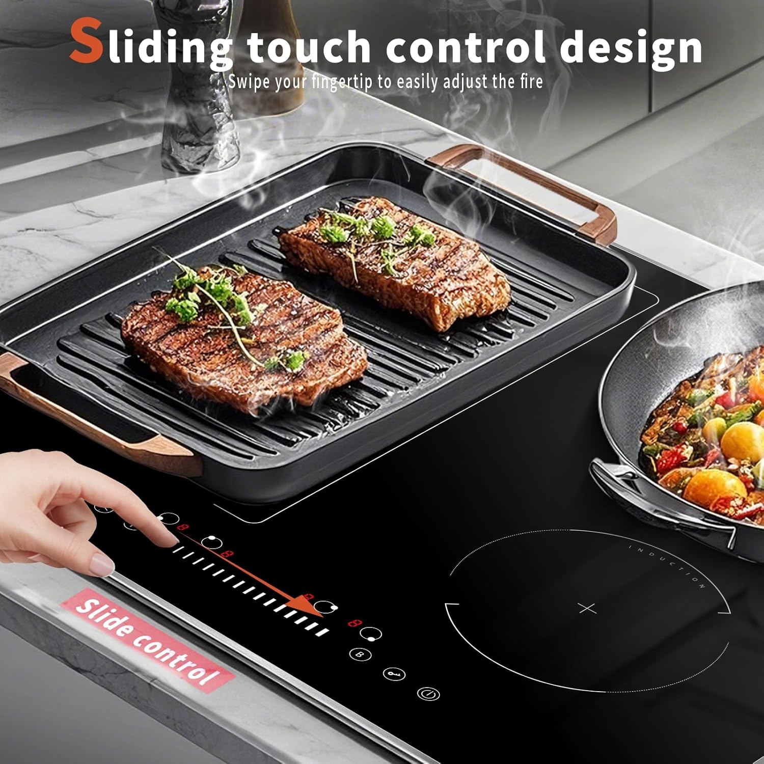 Hobsir Inbouw Inductiekookplaat 60 cm Flex Zone 7200W Touch Control Kinderbeveiliging