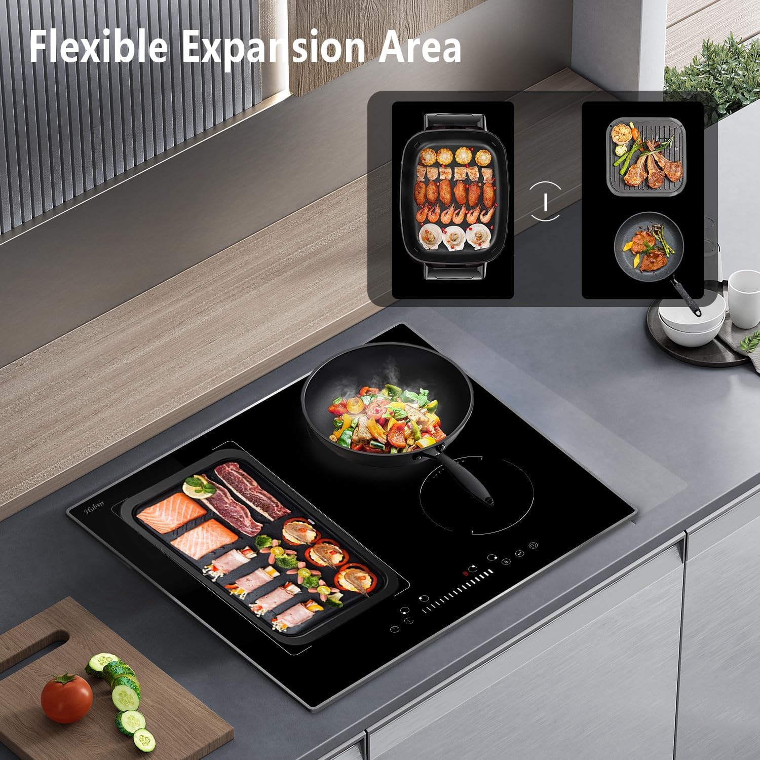 Hobsir Inbouw Inductiekookplaat 60 cm Flex Zone 7200W Touch Control Kinderbeveiliging