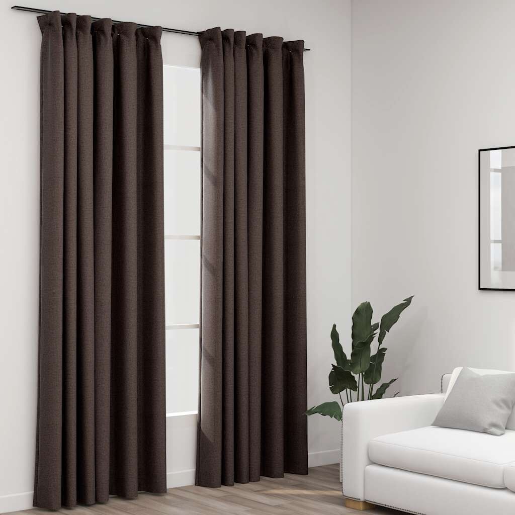 vidaXL Gordijnen linnen-look verduisterend haken 2 st 140x245 cm taupe