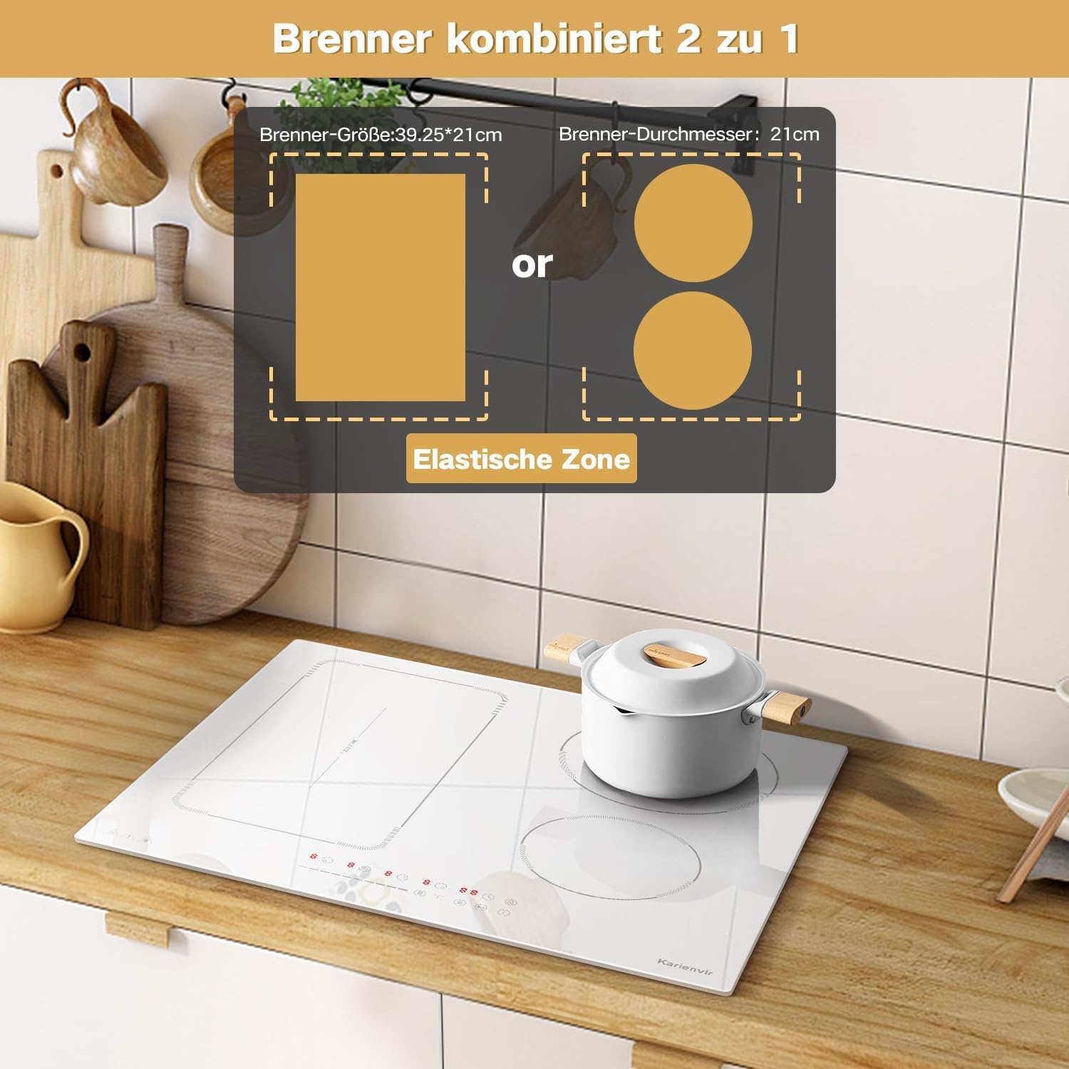 60 cm inductiekookplaat wit, 4 platen inductiekookplaat met stekker 220 V, 3500 W, schuifregelaar, veiligheidsslot, pauze, 99 min timer, boost, geavanceerde zone, warm houden