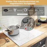 60 cm inductiekookplaat wit, 4 platen inductiekookplaat met stekker 220 V, 3500 W, schuifregelaar, veiligheidsslot, pauze, 99 min timer, boost, geavanceerde zone, warm houden