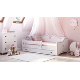 Peuterbed 80x160cm - met uitschuifbed en matras - wit grijs