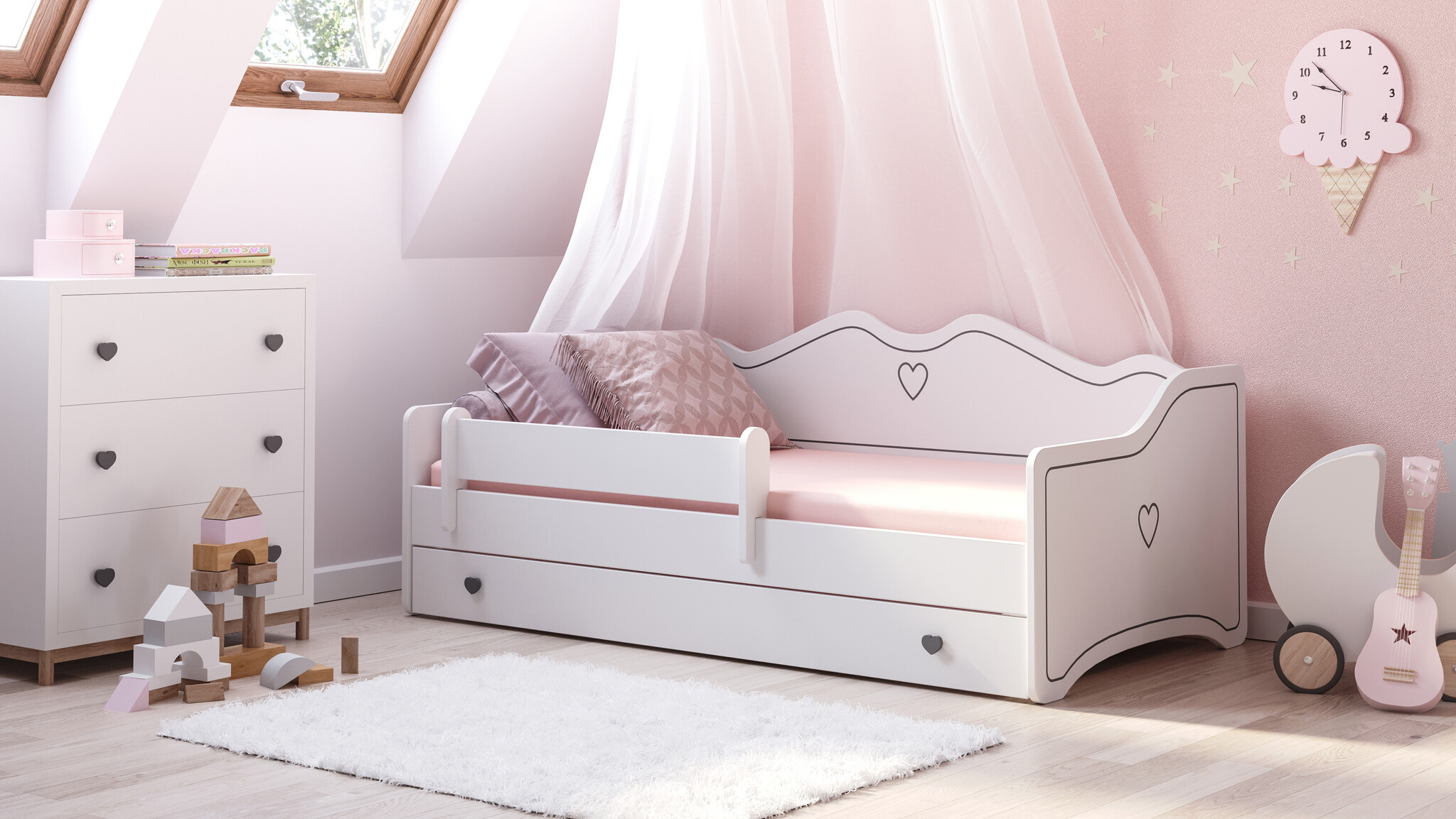 Peuterbed 80x160cm - met uitschuifbed en matras - wit grijs