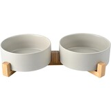 SPUNKYJUNKY Keramische dubbele hondenvoerbak met bamboestandaard voor grote honden (1800 ml, grijs)