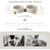 SPUNKYJUNKY Keramische dubbele hondenvoerbak met bamboestandaard voor grote honden (1800 ml, grijs)
